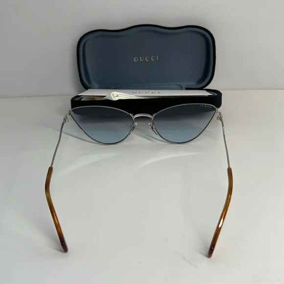 NEW Gucci GG1006S Cat Eye Sunglasses – Silver & Light Blue - Picture 6 of 11